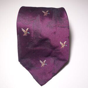 Vintage Ralph Lauren Duck Embroidered Silk Tie Hand Made In USA